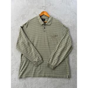Van Heusen Men's XXL Cotton Blend Check Gray Green Long Sleeve Golf Polo Shirt